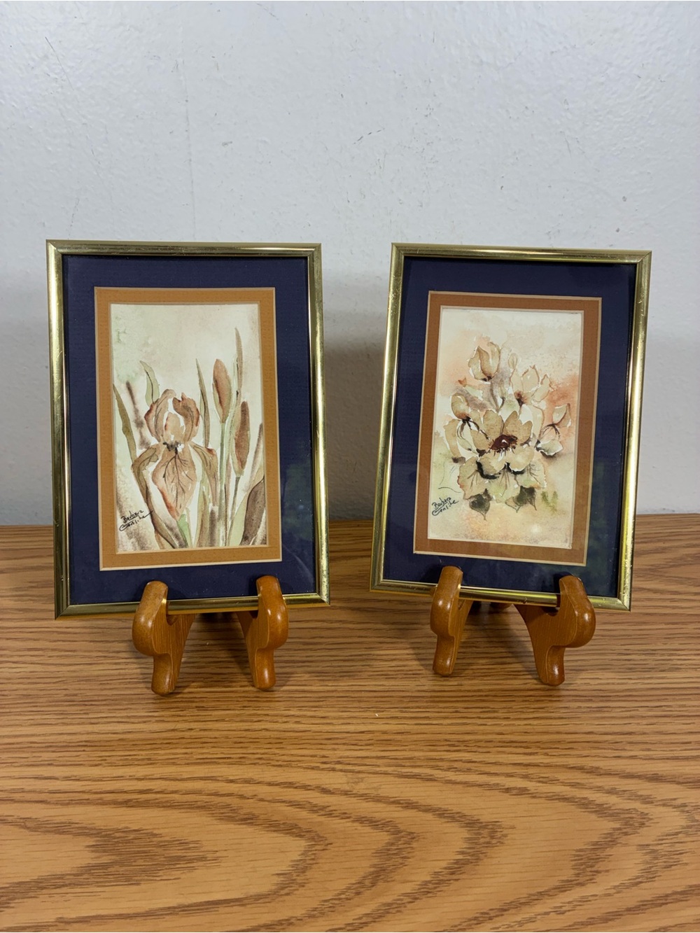 Set of Two Framed Floral Watercolor Paintings by Barbara Gentile